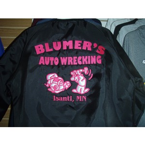 Logo 105 Blumers Auto Wrecking Pink Jacket Back